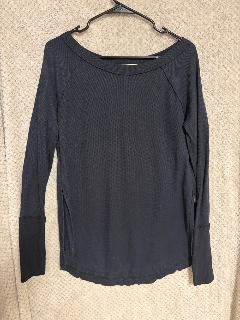 Women's Long-Sleeve Navy Waffle Knit Tee